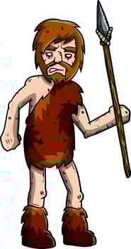 Caveman in animal skin. Man from stone age. vector