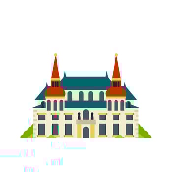 Loreta. Prague tourist attraction. Czech architecture. Travel to Europe. Christian Church and Palace. Old town. Beautiful house and building. Baroque style. Flat cartoon vector