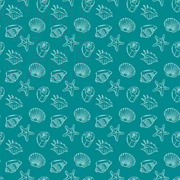 seashells pattern. Seamless pattern with shells for fabric and design. Vector illustration