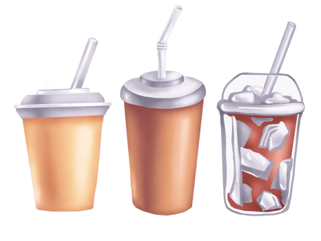 Paper cups and glass. Digital illustration png