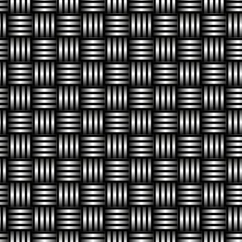 Black And White Weaved Fibre Seamless Pattern, Decorative Texture Illustration With 3d Effect, Repeating Vector Graphic Design Element