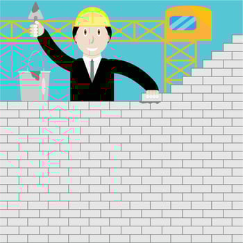 Businessman building a brick wall vector