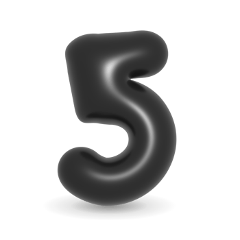 Shiny black balloon digit number Five symbol. 3d illustration realistic design element. Black Friday png