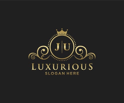 Initial JU Letter Royal Luxury Logo template in vector art for Restaurant, Royalty, Boutique, Cafe, Hotel, Heraldic, Jewelry, Fashion and other vector illustration.