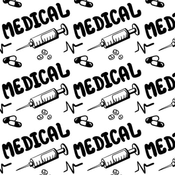 Medical seamless pattern , clinic vector illustration. Hospital thin line icons - thermometer, check up, diagnostic, microscope, stethoscope. Cute repeated texture business presentation.