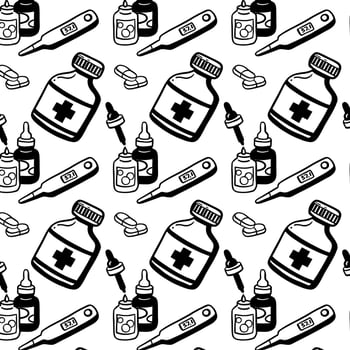 Medical seamless pattern , clinic vector illustration. Hospital thin line icons - thermometer, check up, diagnostic, microscope, stethoscope. Cute repeated texture business presentation.
