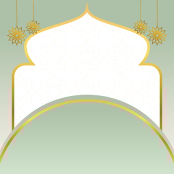 islamic sale poster template with free space for text and image. It has golden color mandala and dome ornament. Design for banners, greeting cards, social media and web. vector
