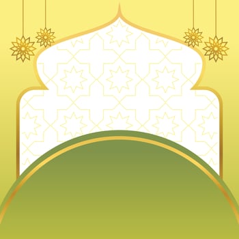 islamic sale poster template with free space for text and image. It has golden color mandala and dome ornament. Design for banners, greeting cards, social media and web. vector