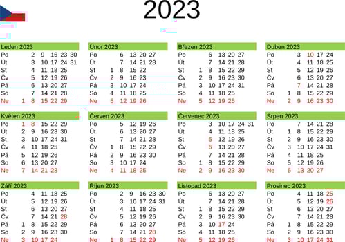 year 2023 calendar in Czech with Czech Republic holidays vector