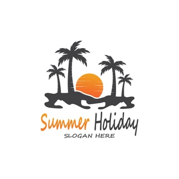 Palm Trees Summer Holidays Logo Design Vector Template Illustration