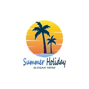 Palm Trees Summer Holidays Logo Design Vector Template Illustration