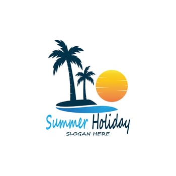 Palm Trees Summer Holidays Logo Design Vector Template Illustration