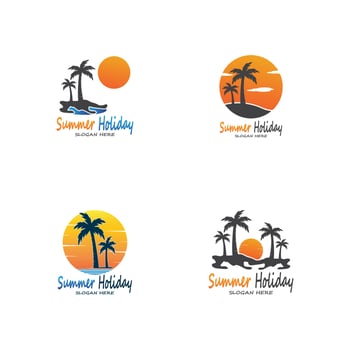 Palm Trees Summer Holidays Logo Design Vector Template Illustration