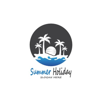 Palm Trees Summer Holidays Logo Design Vector Template Illustration