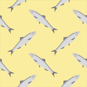 saltwater fish seamless pattern vector illustration. Marine dweller with colorful body and fins for swimming. Modern print for fabric, textiles, wrapping paper. Vector illustration