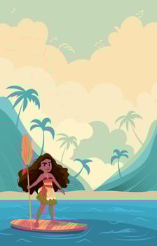 Brave Hawaii Girl On Her Surf Board Background vector