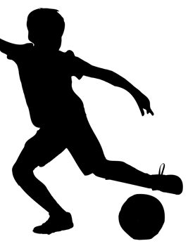 silhouette of a child playing soccer on a transparent background png