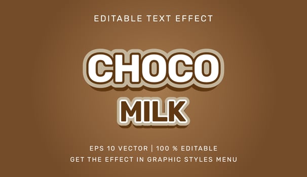 Vector illustration of Choco milk 3d editable text effect template
