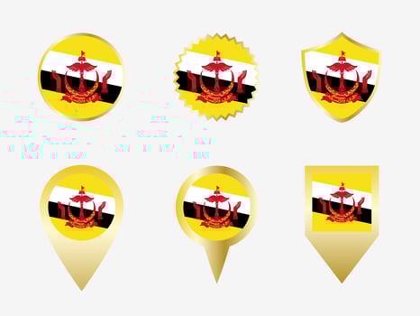 Vector flag set of Brunei