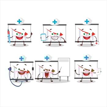 Doctor profession emoticon with chart going down cartoon character vector
