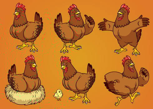 hen with cartoon style set vector
