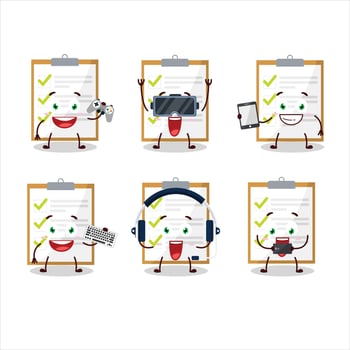 Checklist cartoon character are playing games with various cute emoticons vector