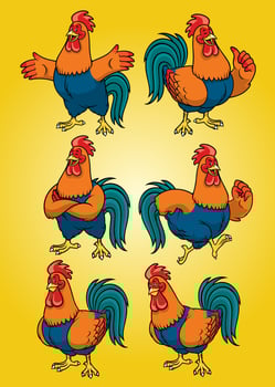 rooster with cartoon style set vector