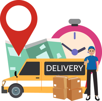 delivery courier. delivery couriers using map cars and clocks. concept of delivering goods on time png