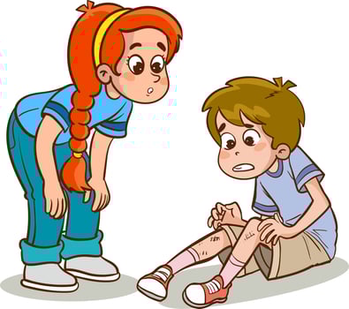 sad knee bleeding boy falling down cartoon vector