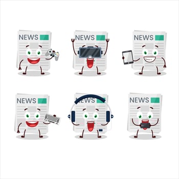 Newspaper cartoon character are playing games with various cute emoticons vector