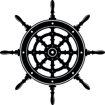 Black And White Illustration Of Ship's Wheel vector