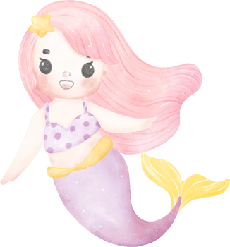 Cute colorful watercolor little mermaid kid cartoon character hand painting png
