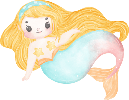 Cute colorful watercolor little mermaid kid cartoon character hand painting png