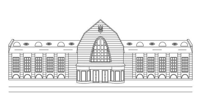 Linear drawing of an administrative building - city hall, railway station, city administration, hotel, bank, police, airport, post office, government. vector