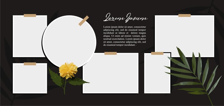 Pictures or photos frame collage. comics page grid layout abstract photo frames and digital photo wall template vector