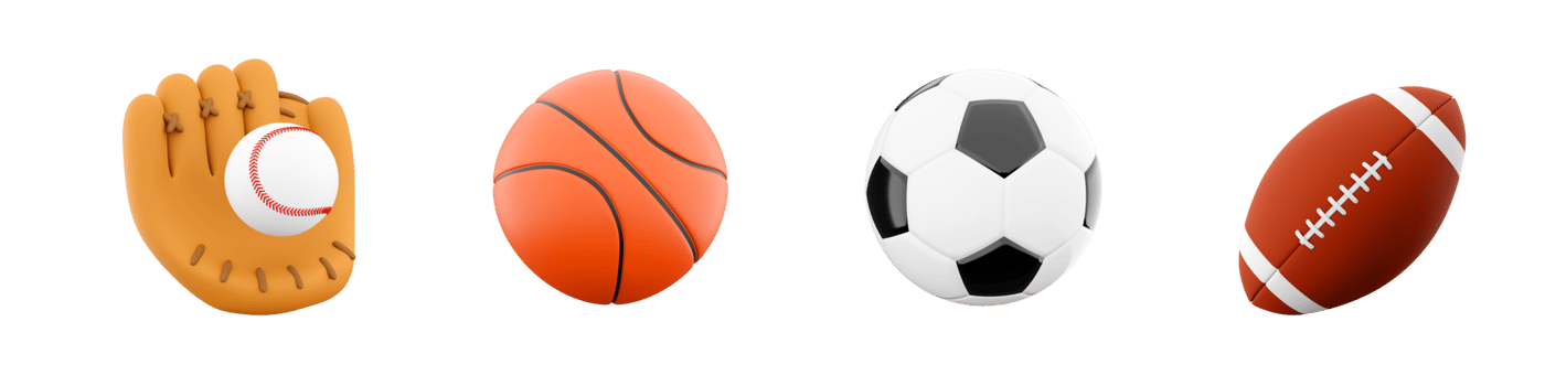 3d rendering baseball glove, basketball, football, rugby icon set. 3d render sport conception icon set. png