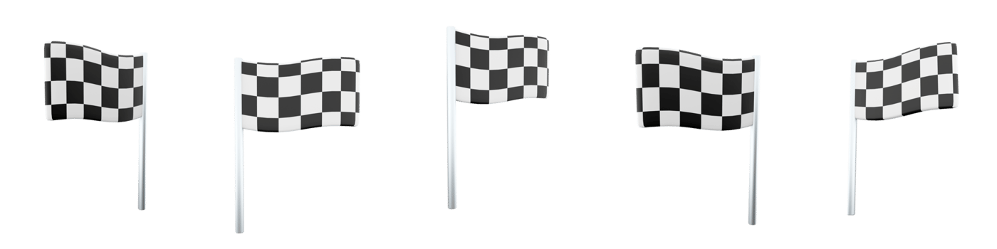 3d rendering black and white finish flag ball icon set. 3d render auto and motorcycle races use special flags for signaling different positions icon set. png