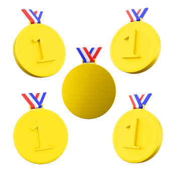 3d rendering medal for first place icon set. 3d render Golden medal different positions icon set. png