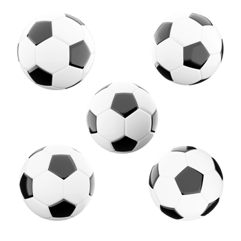 3d rendering black and white classic soccer ball icon set. 3d render players try to kick the ball into the opponent's goal with kicks different positions icon set. png