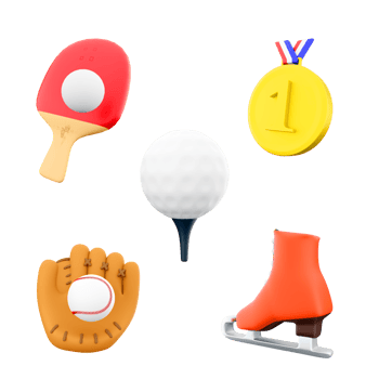 3d rendering table tennis, gold medal, golf, baseball glove, ice skate icon set. 3d render sport conception icon set. png
