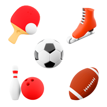 3d rendering table tennis, football, ice skates, bowling and skittles, rugby icon set. 3d render sport conception icon set. png