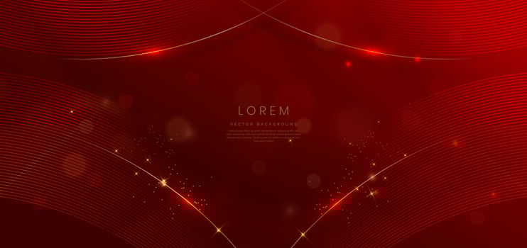 Abstract glowing lines with golden on red background with lighting effect and sparkle. vector