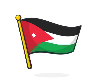 Cartoon illustration of flag of Jordan on flagstaff vector