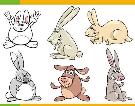 happy cartoon rabbits animal characters set vector