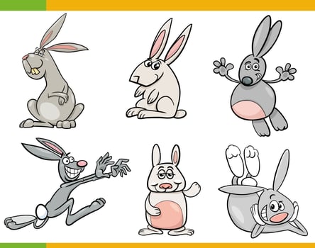 funny cartoon rabbits animal characters set vector