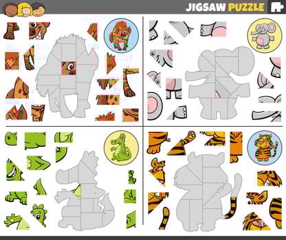 jigsaw puzzle games set with funny cartoon animals vector