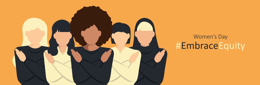 March 8, accept justice. International holiday. EmbraceEquity Campaign. Confront discrimination and stereotypes. Vector illustration.