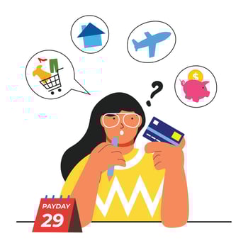 Vector woman planning or managing financial budget. financial analyst. set financial goals.