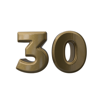 Number 30 3D render transparent background png