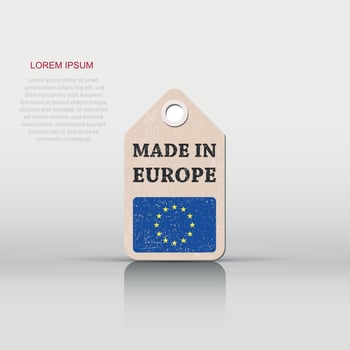 Hang tag made in Europe with flag. Vector illustration